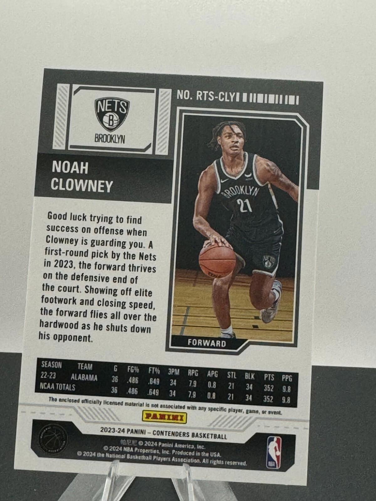 2023-24 Panini Contenders - Rookie Ticket Swatches #RTS-CLY Noah Clowney