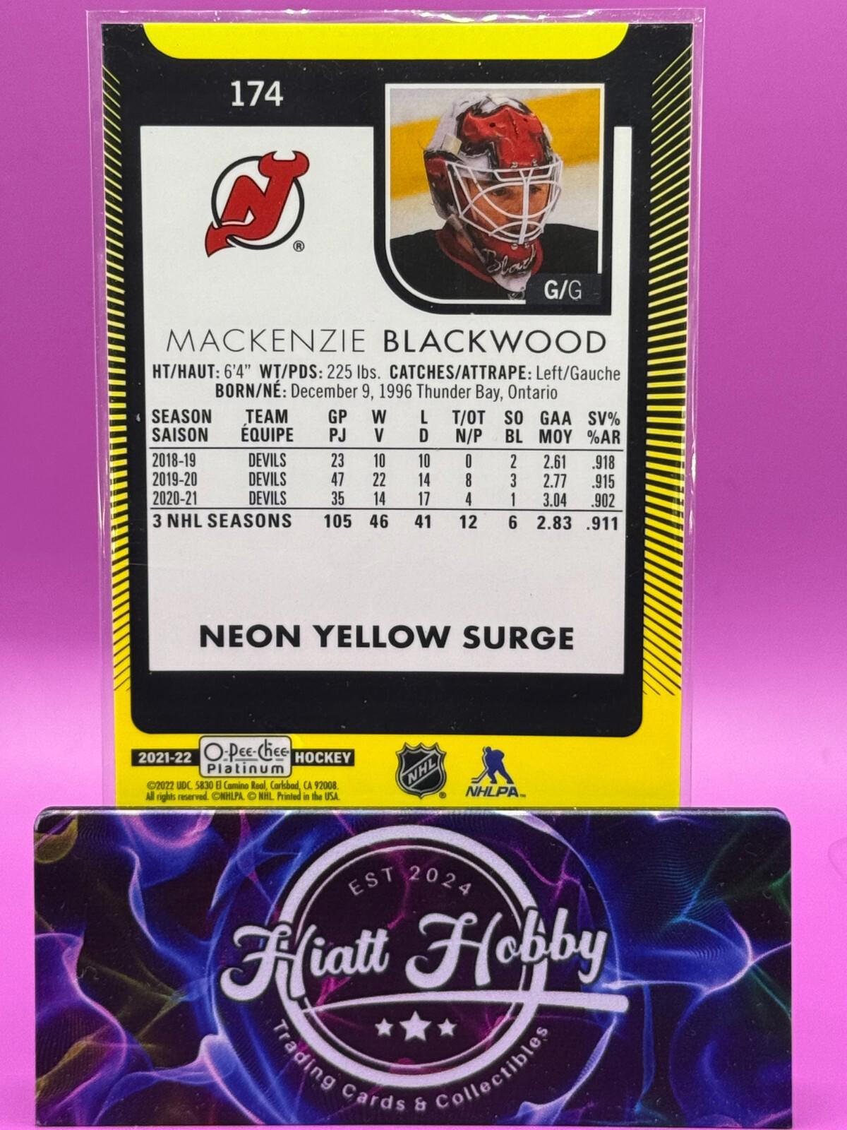 2021-22 O-Pee-Chee Platinum - #174 Mackenzie Blackwood - Neon Yellow Surge