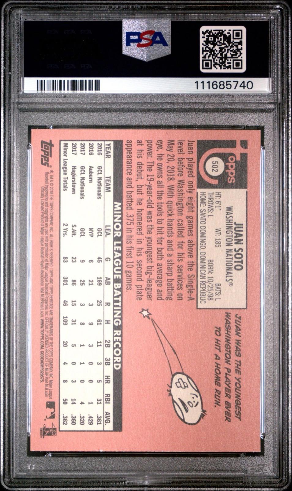 2018 Topps Heritage High Number - Juan Soto #502 (RC) - PSA 8