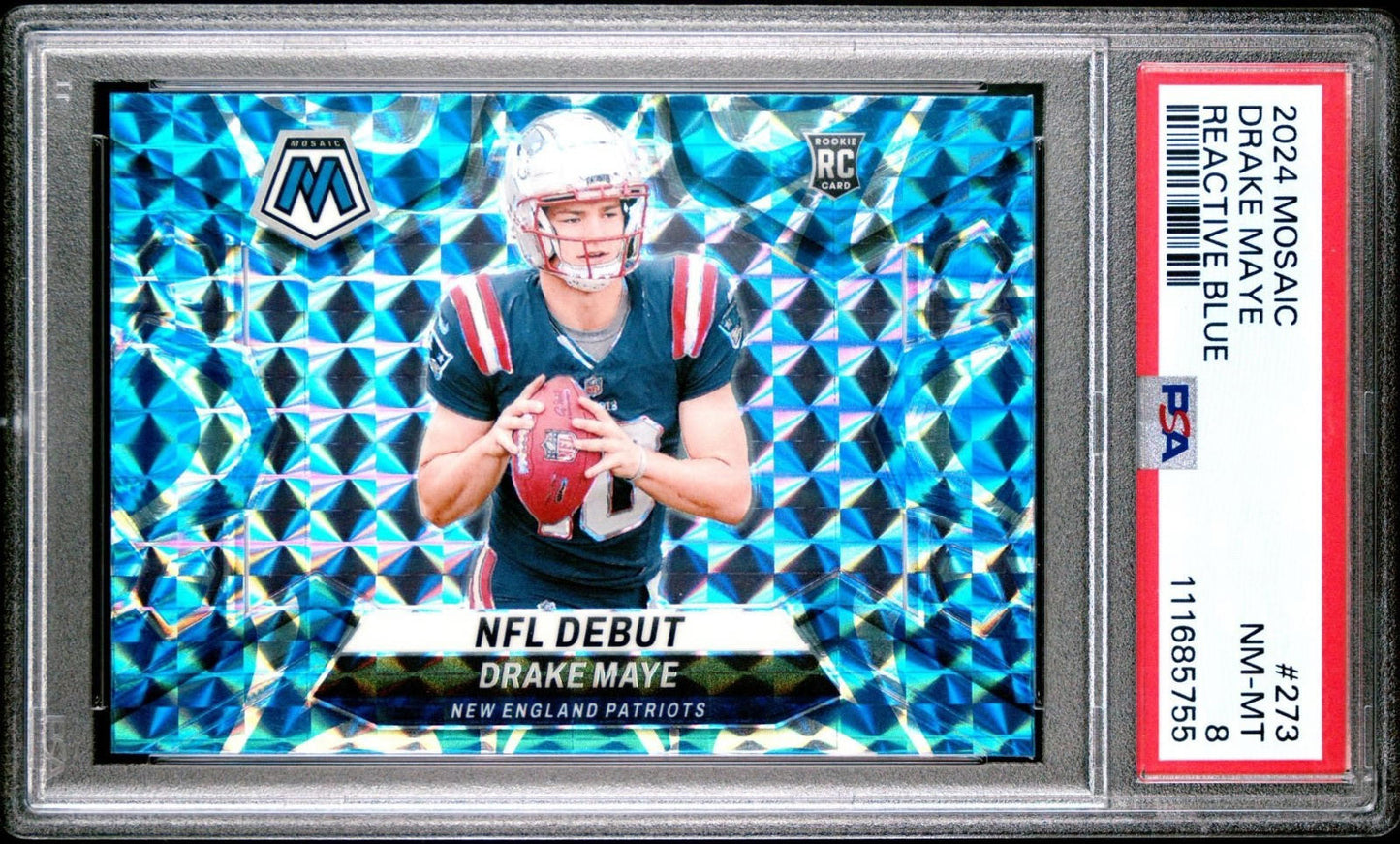 2024 Panini Mosaic - Drake Maye #273 - Reactive Blue Mosaic (RC) - PSA 8