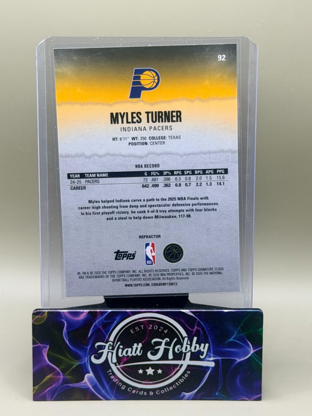 2025-26 Topps Signature Series Basketball - #92 Myles Turner - Chrome Refractor