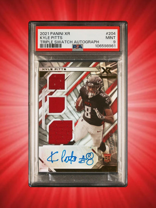 2021 Panini Xr Football - Kyle Pitts - Rookie Triple Patch Auto /149 - PSA 9