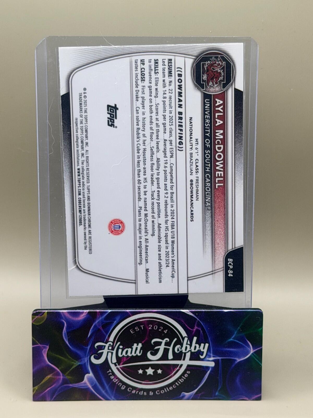 2025-26 Bowman Chrome Basketball #BCP-84 Ayla McDowell - Fuchsia Mojo /299 (1st)