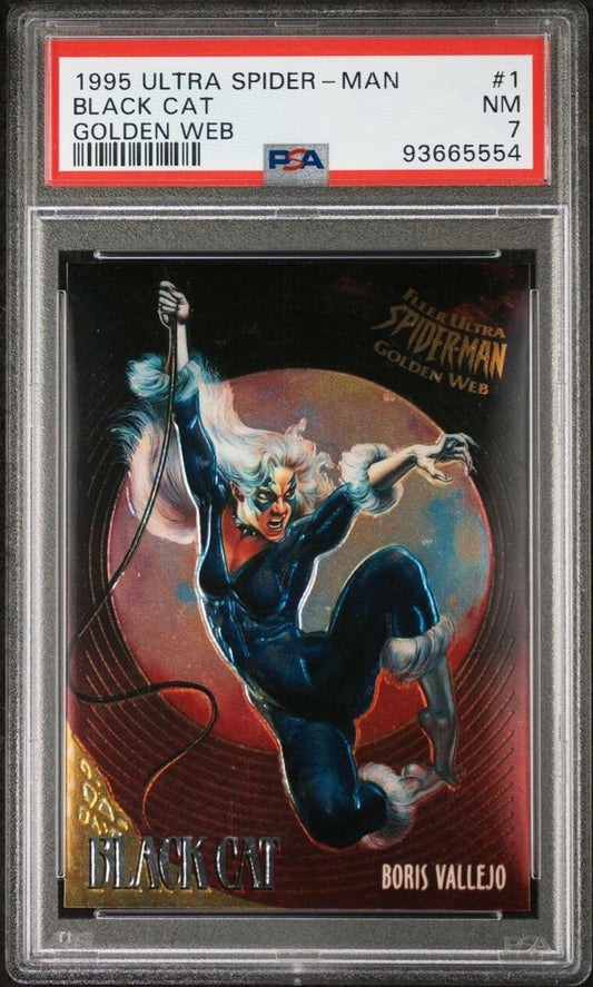 1995 Spiderman Fleer Ultra 🔥 Golden Web * BLACK CAT * Insert Card #1 of 9 PSA 7