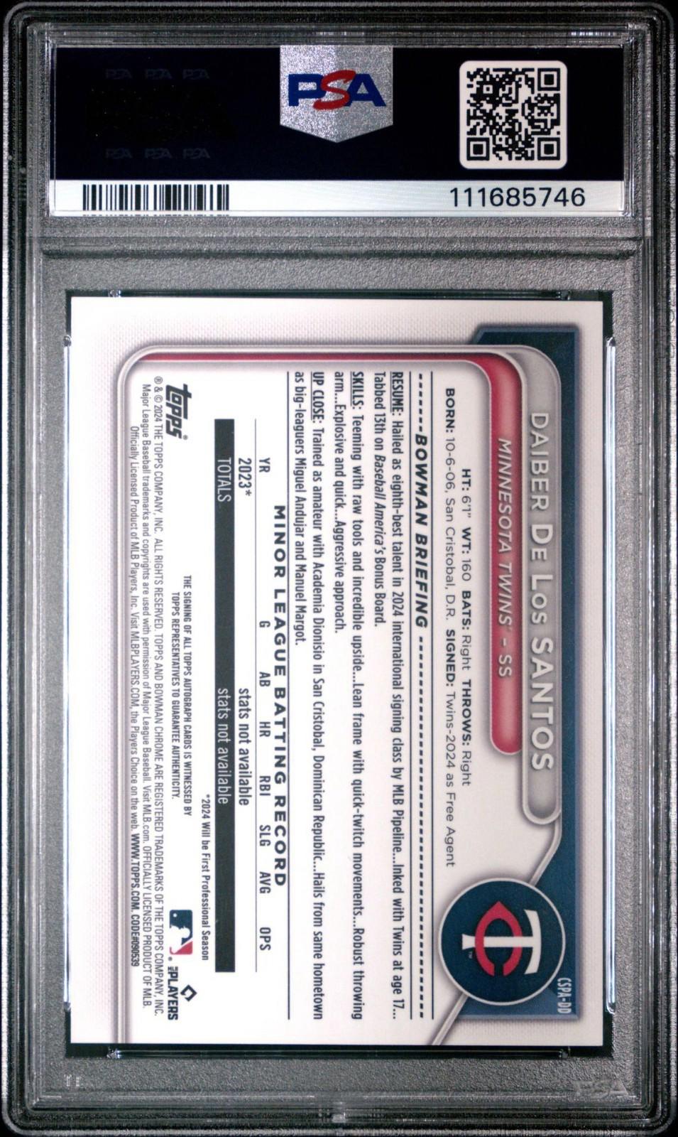 2024 Bowman Chrome Sapphire - Daiber De Los Santos - Green Auto /99 - PSA 9