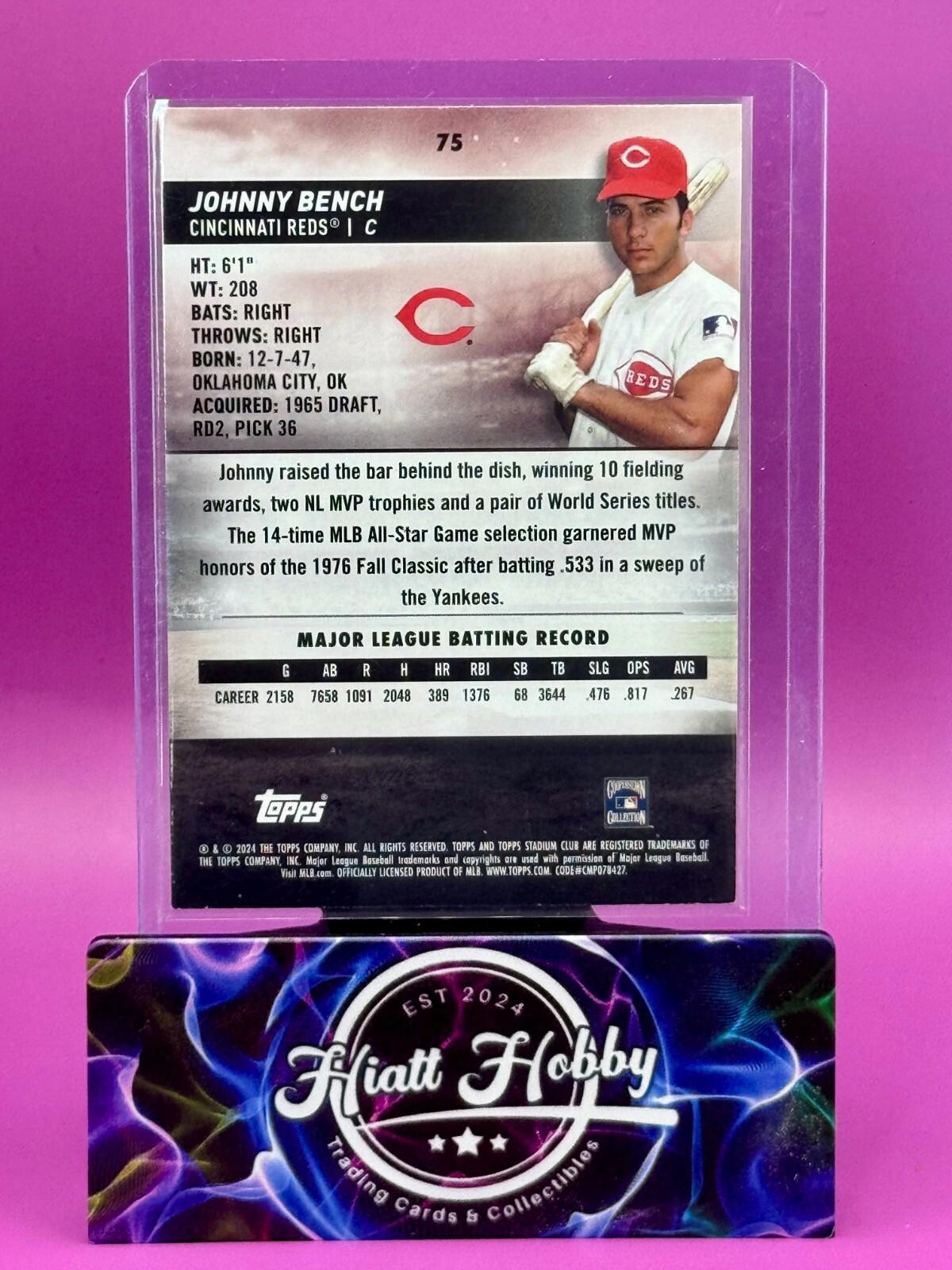 2024 Topps Stadium Club - Johnny Bench #75 - Gold Foil SP