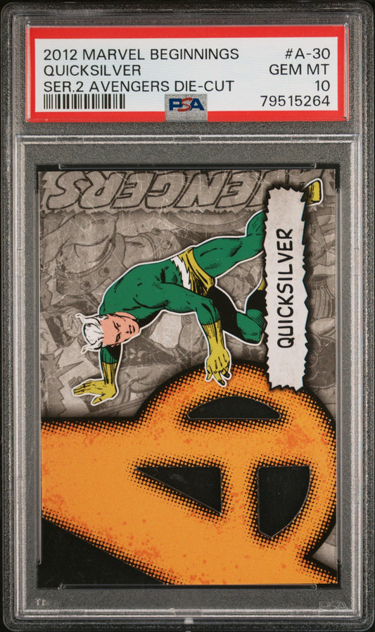 2012 MARVEL BEGINNINGS SERIES 2 AVENGERS DIE-CUT QUICKSILVER #A-30 - PSA 10